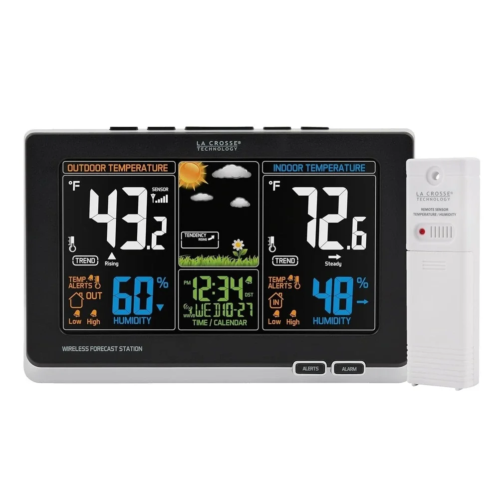 Weather Station La Crosse Full Color Display Atomic Clock Indoor Outdoor Sensor‎